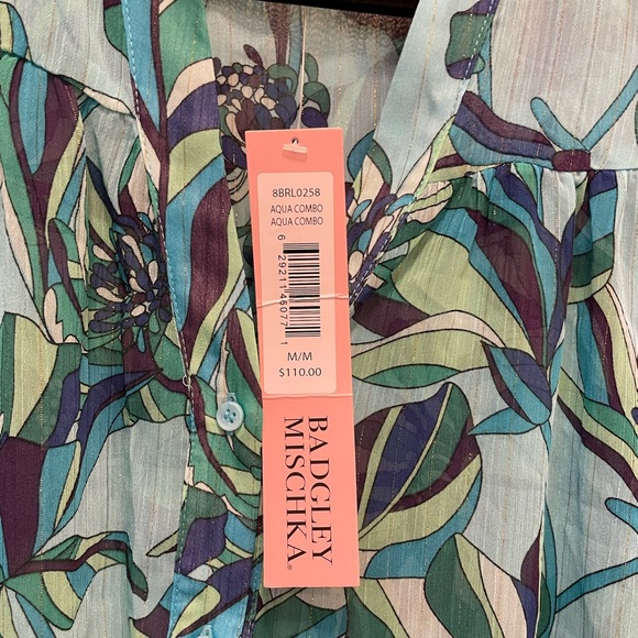 NEW $110 Badgley Mischka aqua swim cover up blue flowy semi sheer size medium - Picture 3 of 6